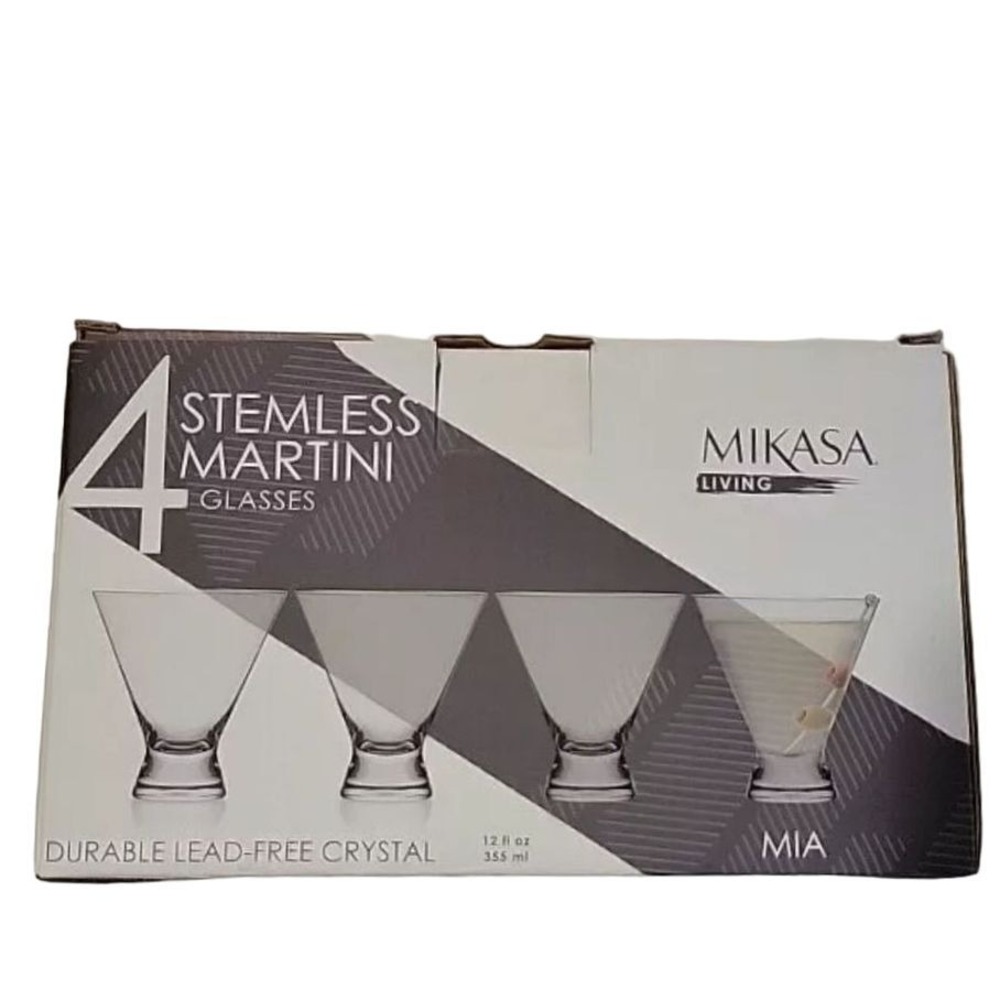 MIKASA 4 STEMLESS MARTINI GLASSES SET NEW MIKASA MIA STEMLESS MARTINI‎ GLASSES